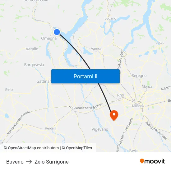 Baveno to Zelo Surrigone map