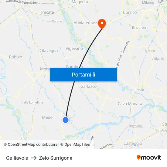Galliavola to Zelo Surrigone map