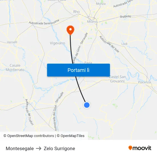Montesegale to Zelo Surrigone map
