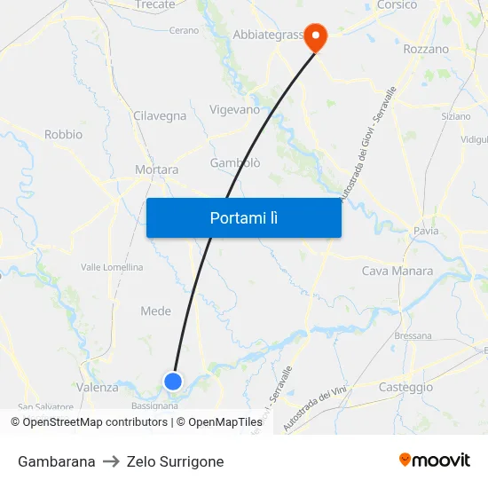 Gambarana to Zelo Surrigone map