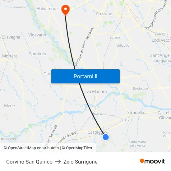 Corvino San Quirico to Zelo Surrigone map