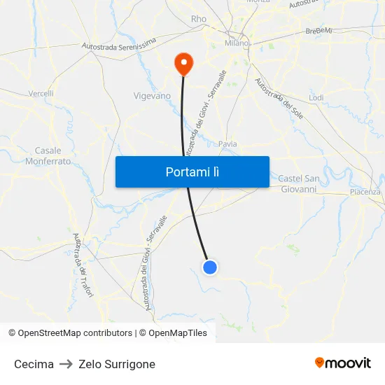 Cecima to Zelo Surrigone map