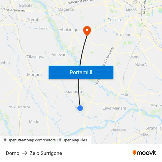 Dorno to Zelo Surrigone map