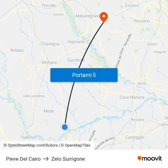 Pieve Del Cairo to Zelo Surrigone map
