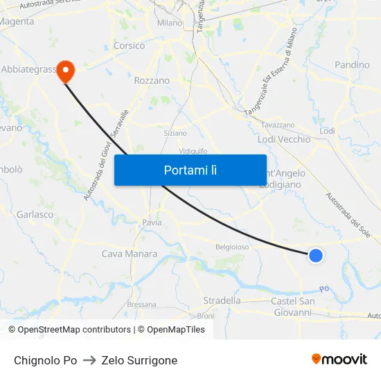 Chignolo Po to Zelo Surrigone map