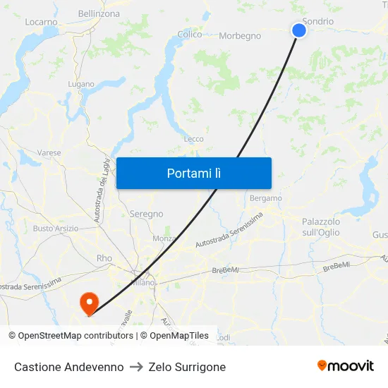 Castione Andevenno to Zelo Surrigone map