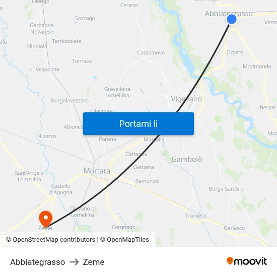 Abbiategrasso to Zeme map