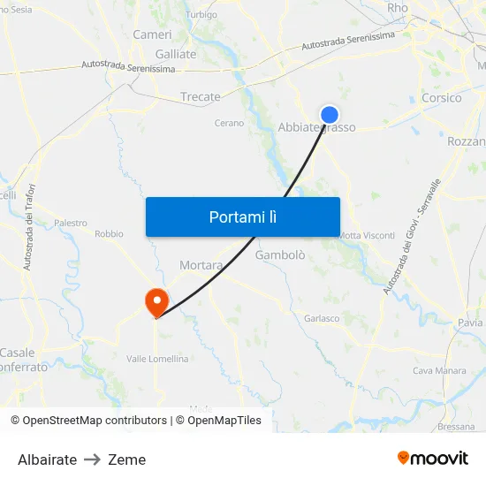 Albairate to Zeme map