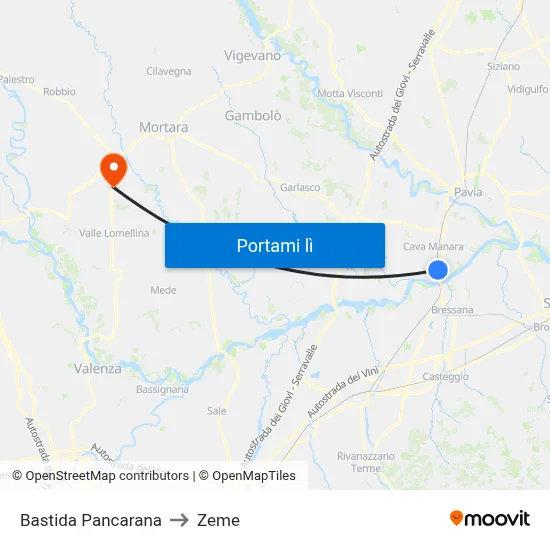 Bastida Pancarana to Zeme map