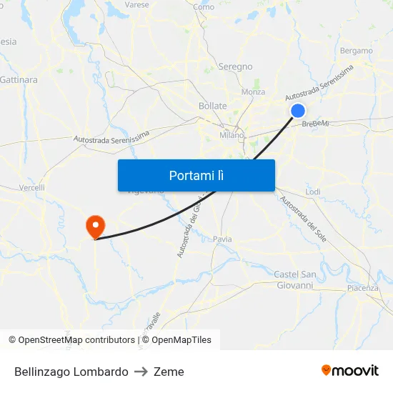 Bellinzago Lombardo to Zeme map