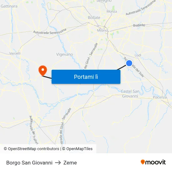 Borgo San Giovanni to Zeme map