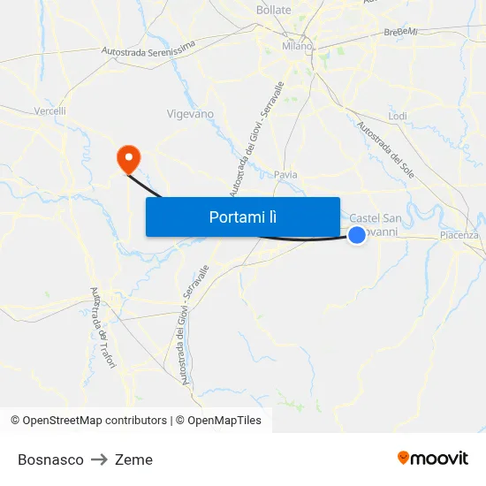 Bosnasco to Zeme map