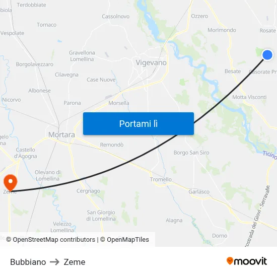 Bubbiano to Zeme map
