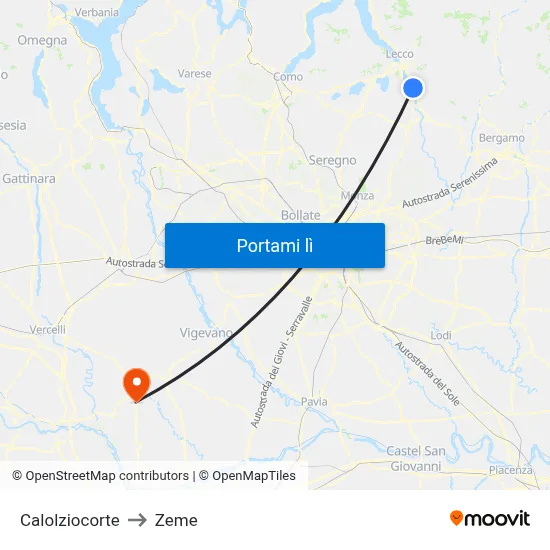 Calolziocorte to Zeme map