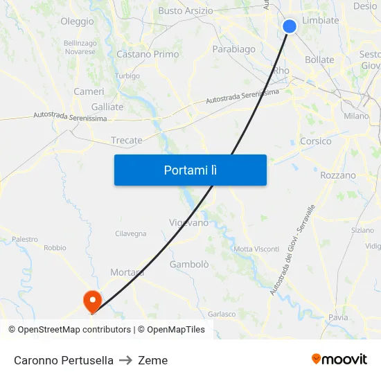 Caronno Pertusella to Zeme map
