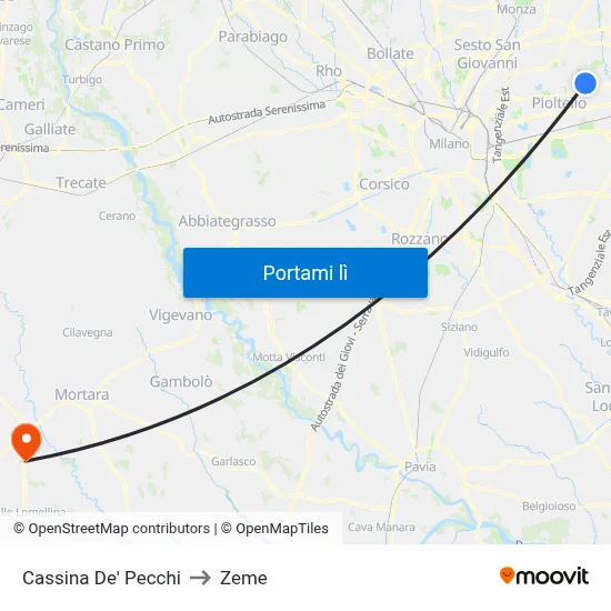 Cassina De' Pecchi to Zeme map