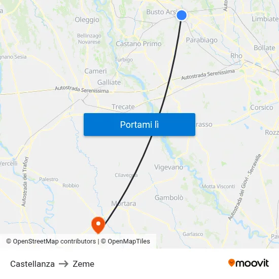 Castellanza to Zeme map