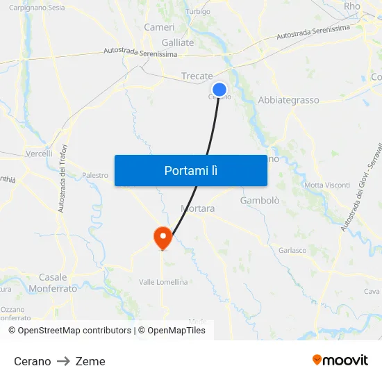 Cerano to Zeme map