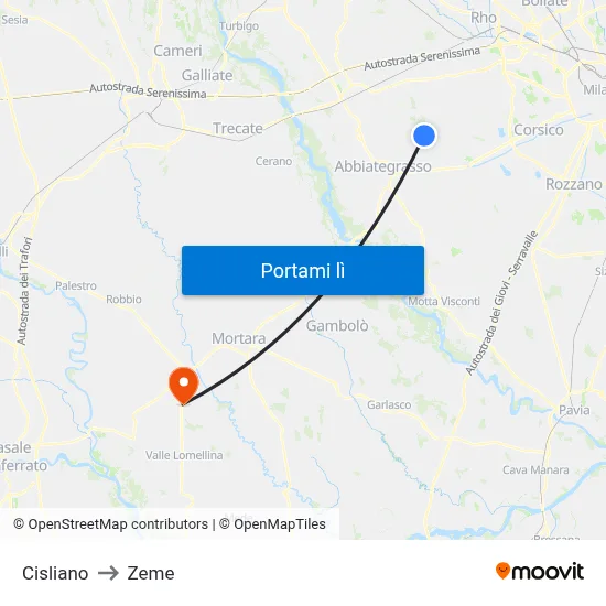 Cisliano to Zeme map