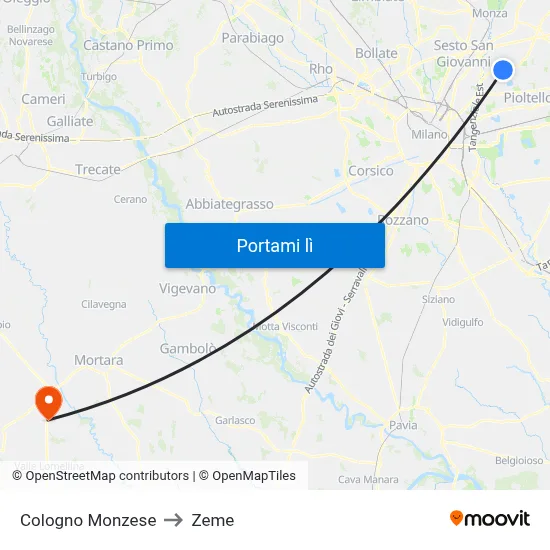 Cologno Monzese to Zeme map