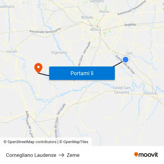 Cornegliano Laudense to Zeme map