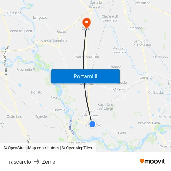 Frascarolo to Zeme map