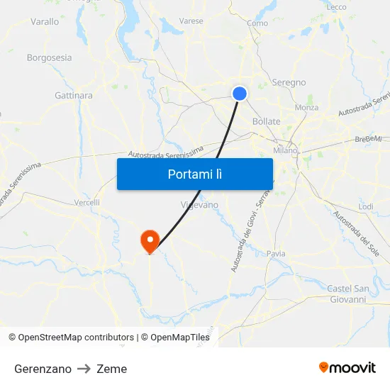 Gerenzano to Zeme map