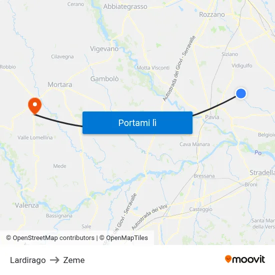 Lardirago to Zeme map