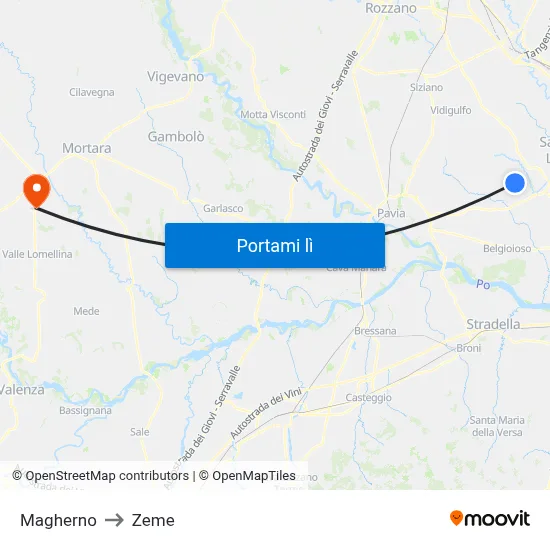 Magherno to Zeme map