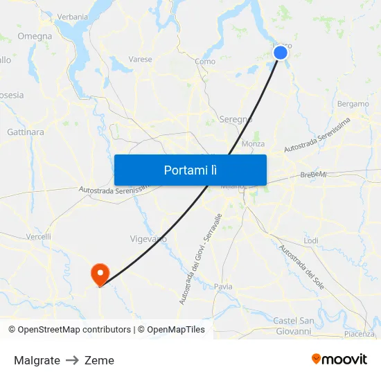 Malgrate to Zeme map