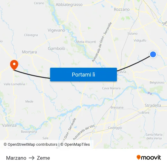 Marzano to Zeme map