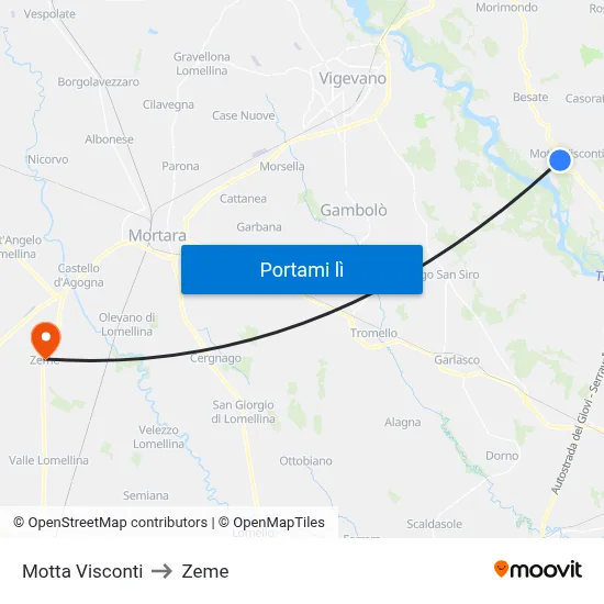 Motta Visconti to Zeme map