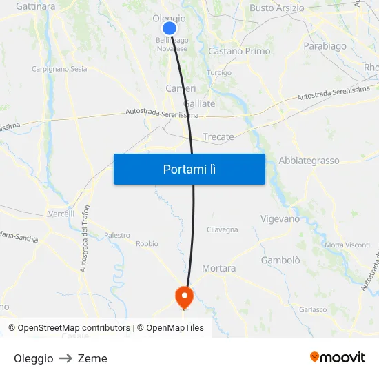 Oleggio to Zeme map