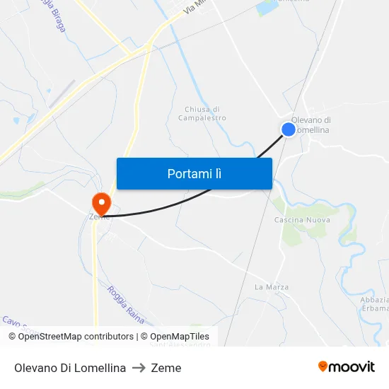 Olevano Di Lomellina to Zeme map