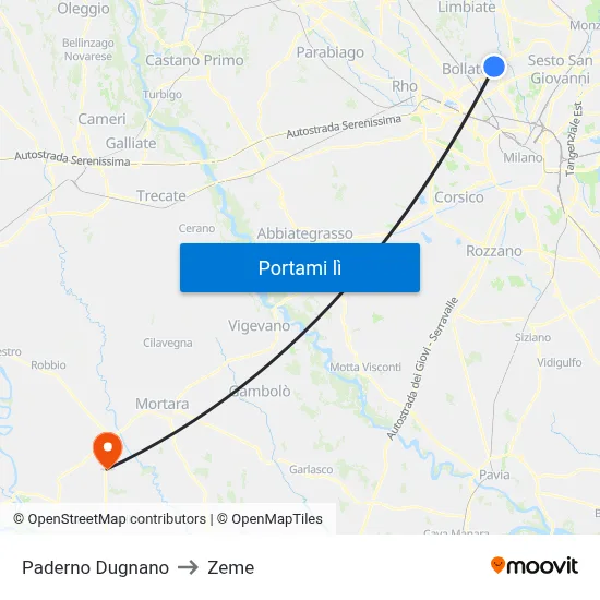 Paderno Dugnano to Zeme map
