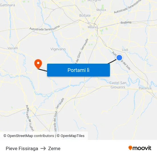 Pieve Fissiraga to Zeme map