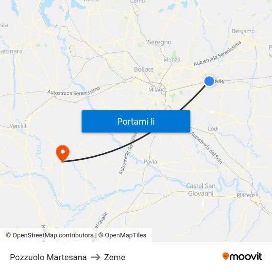 Pozzuolo Martesana to Zeme map
