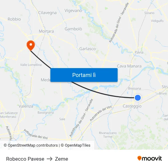 Robecco Pavese to Zeme map