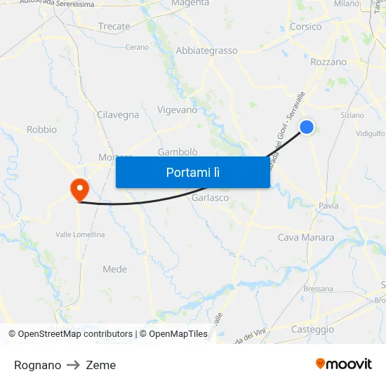 Rognano to Zeme map