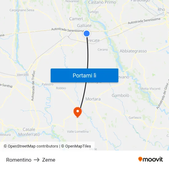 Romentino to Zeme map
