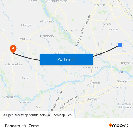 Roncaro to Zeme map