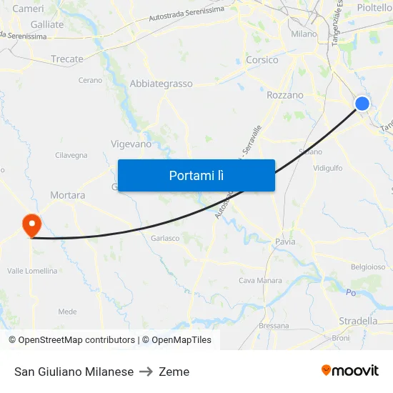 San Giuliano Milanese to Zeme map