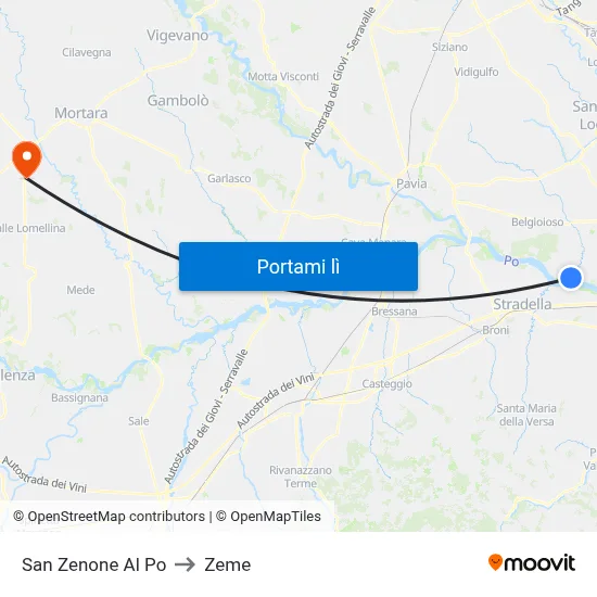 San Zenone Al Po to Zeme map