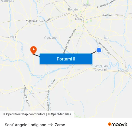 Sant' Angelo Lodigiano to Zeme map