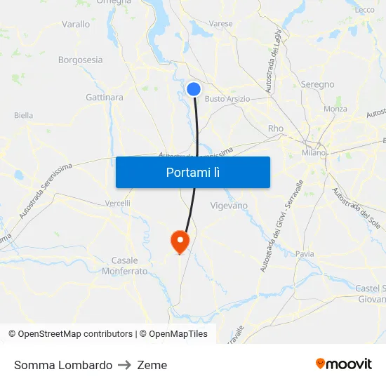 Somma Lombardo to Zeme map