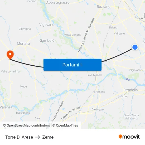 Torre D' Arese to Zeme map