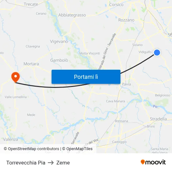 Torrevecchia Pia to Zeme map