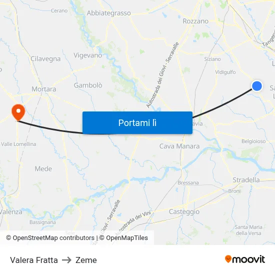 Valera Fratta to Zeme map