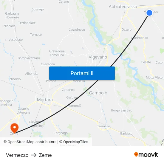 Vermezzo to Zeme map