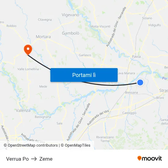 Verrua Po to Zeme map